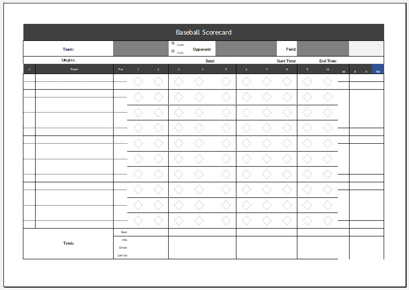 Baseball Scorecard with a Pitch Count ﻿
