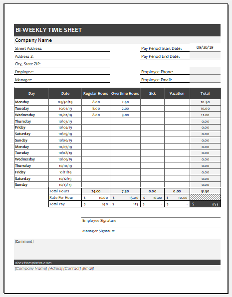 Biweekly Timesheet Worksheet 